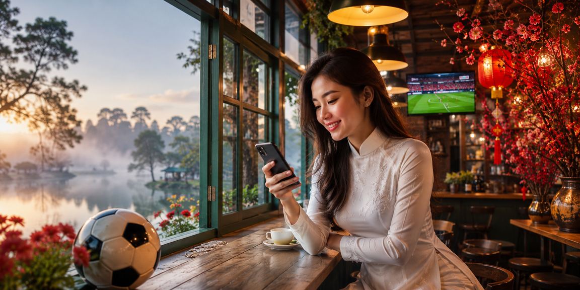 Người dùng Đà Lạt xem tỷ lệ kèo bóng đá trên điện thoại buổi sáng