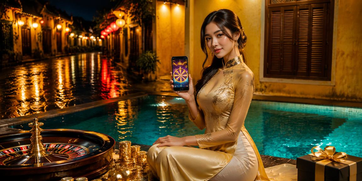Phụ nữ mặc áo dài tham gia trò chơi roulette tại Hội An với không khí sang trọng và hiện đại