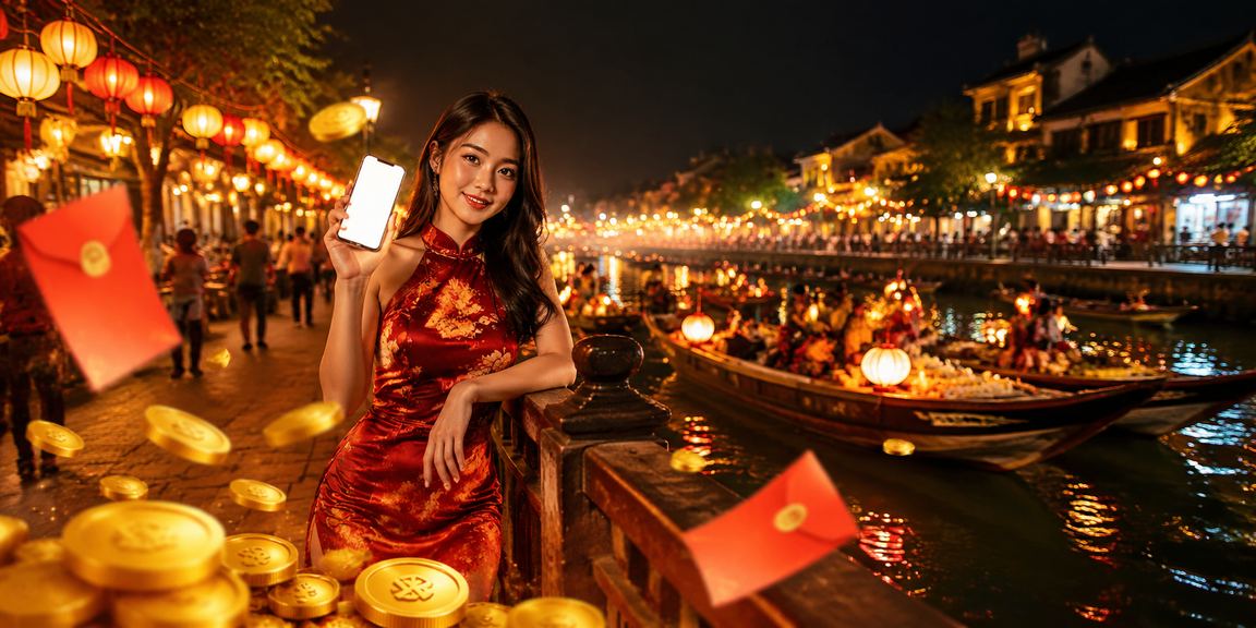 Phong cảnh chợ đêm nhộn nhịp tại Nha Trang với phong bao lì xì đỏ truyền thống